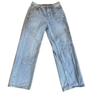 Cali 1850 Denim Daisy Mid-Waist Straight Leg Jeans Women's Casual Streetwear